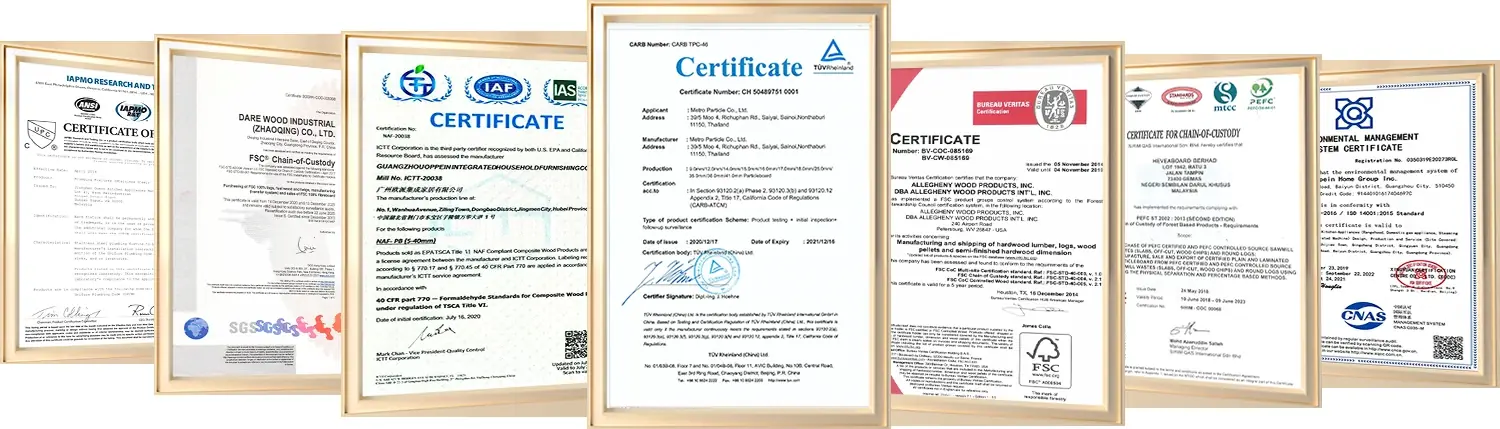 OPPEIN international quality and emission certifications